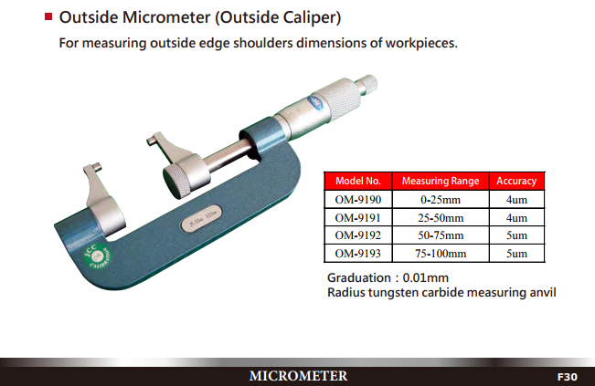 Panme cơ đo ngoài Metrology | Model OM-9190 | Model OM-9193 | Outside Micrometer (Outside Caliper)