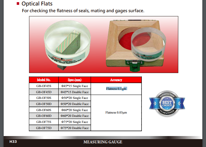 Optical Flats Metrology | Model GB-OF45S | Model GB-OF50D | Model GB-OF75S