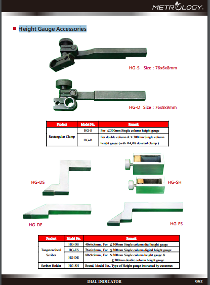 Đầu đo cho thước đo cao Metrology | Model HG-S | Model HG-DE | Height Gauge Accessories